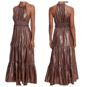 NWT A.L.C. Elara Metallic Halter Dress - Bitter Chocolate - Size 4
